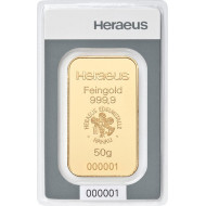 50g HERAEUS zlatý investiční slitek 50g HERAEUS zlatý investiční slitek