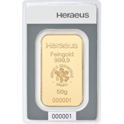 50g HERAEUS zlatý investiční slitek 50g HERAEUS zlatý investiční slitek