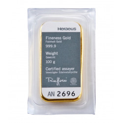 100g HERAEUS zlatý investiční slitek - Litý 100g HERAEUS zlatý investiční slitek - Litý